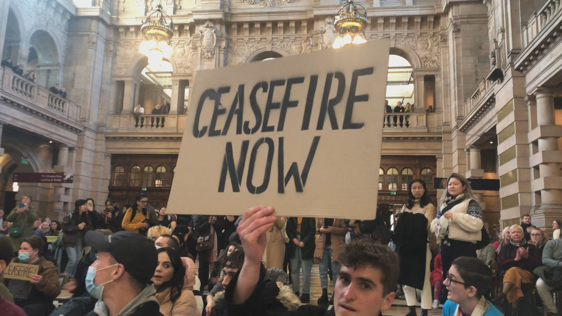 The museum was closed while the protest was under way.