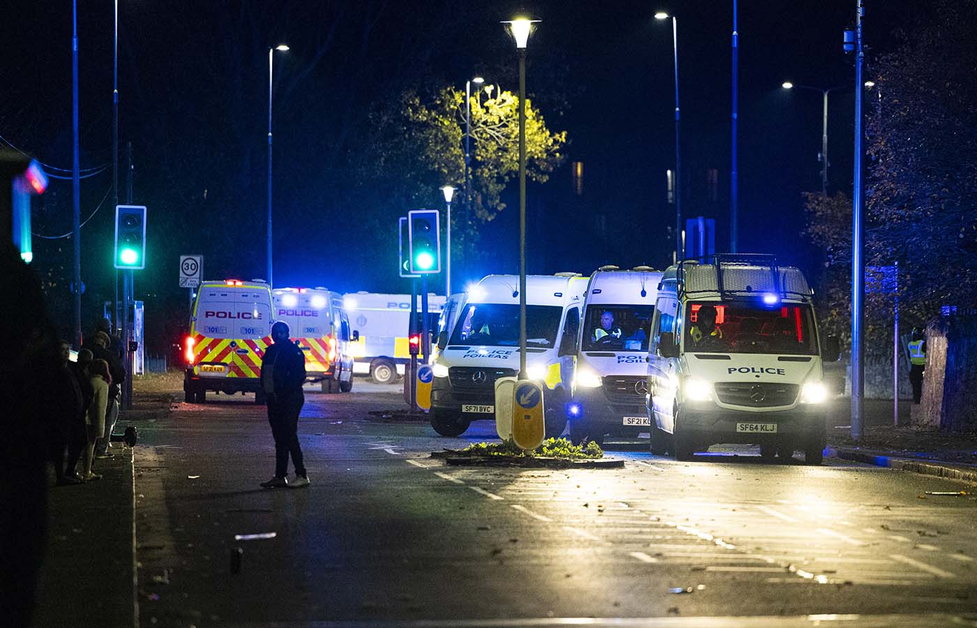 Riot police in Niddrie in Edinburgh.