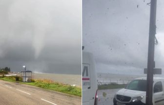 Watch moment ‘water tornado’ whips seaweed and spray towards Scots