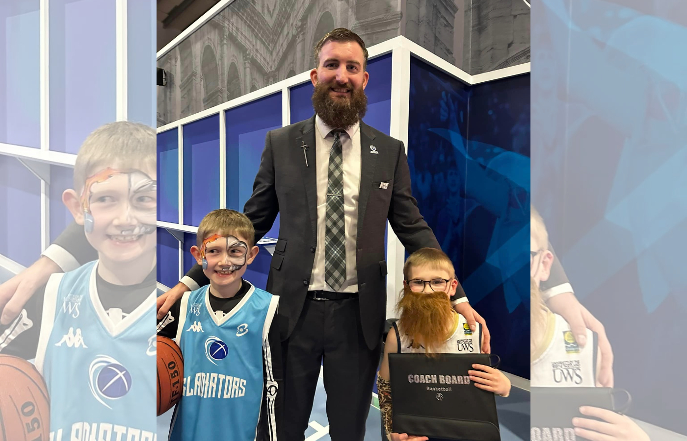 Max Philliban and his friend Jake Ritchie, eight, with head coach Gareth Murray (Family handout/PA)