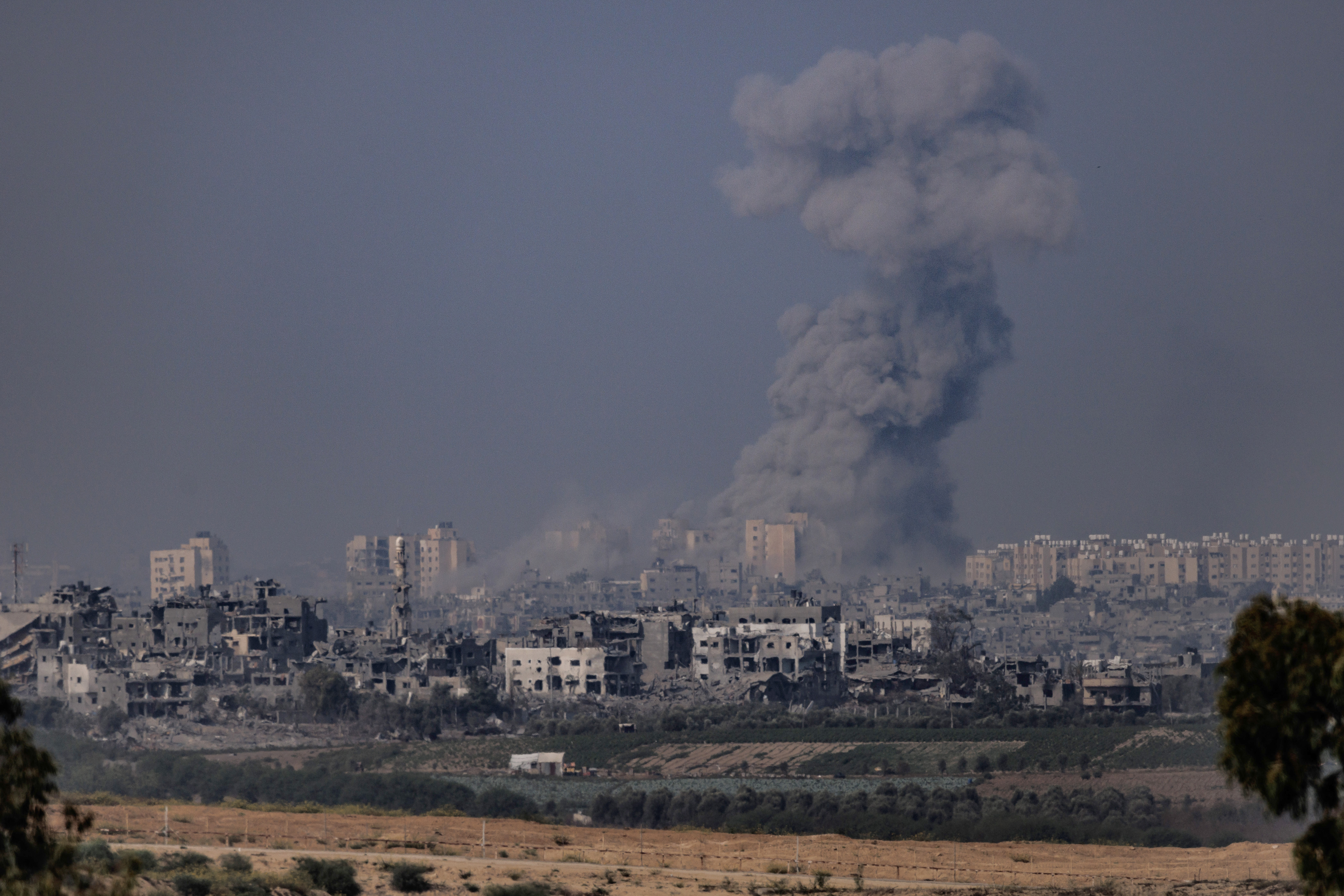 Smoke rises from an explosion in Gaza on October 28.