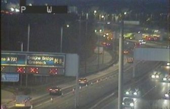 M8 westbound at Glasgow Airport blocked during rush hour after vehicle bursts into flames