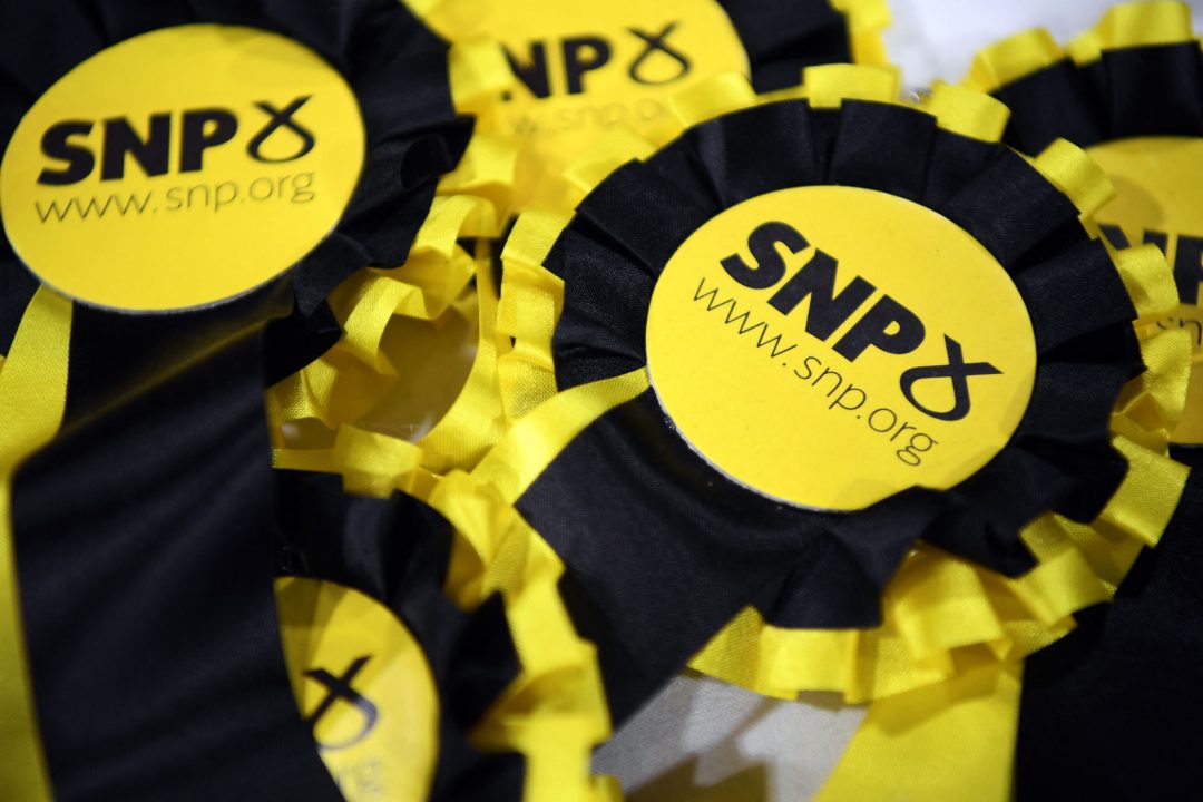 Goodies of the Scottish National Party (SNP) are displayed during the SNP annual conference, in Aberdeen, on October 17, 2023. (Photo by Andy Buchanan / AFP) (Photo by ANDY BUCHANAN/AFP via Getty Images)