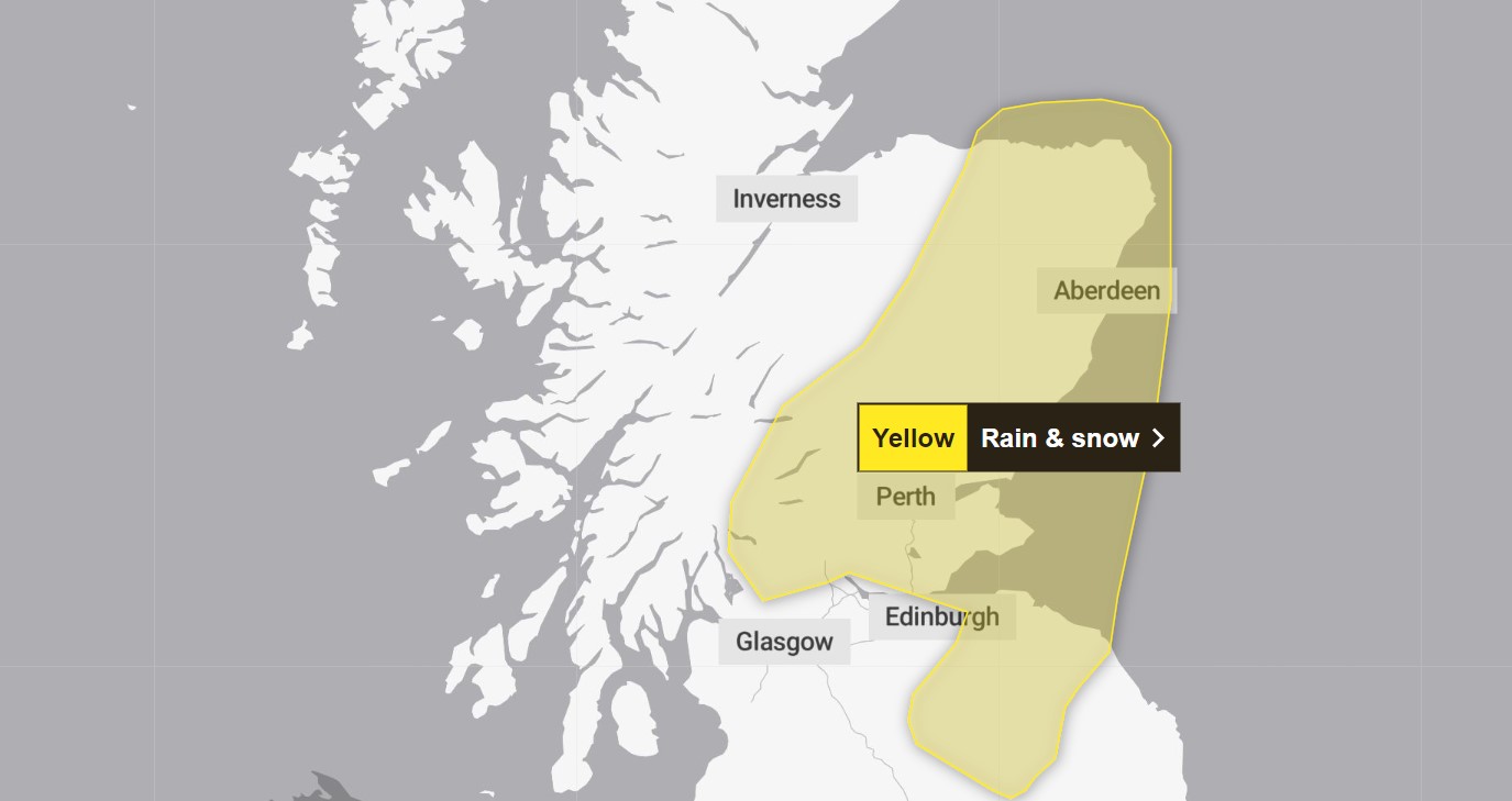 Yellow warning for rain and snow on December 27