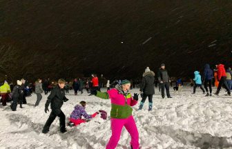 Scotland’s ‘biggest snowball fight’ attempted by 300 locals in Inverurie park