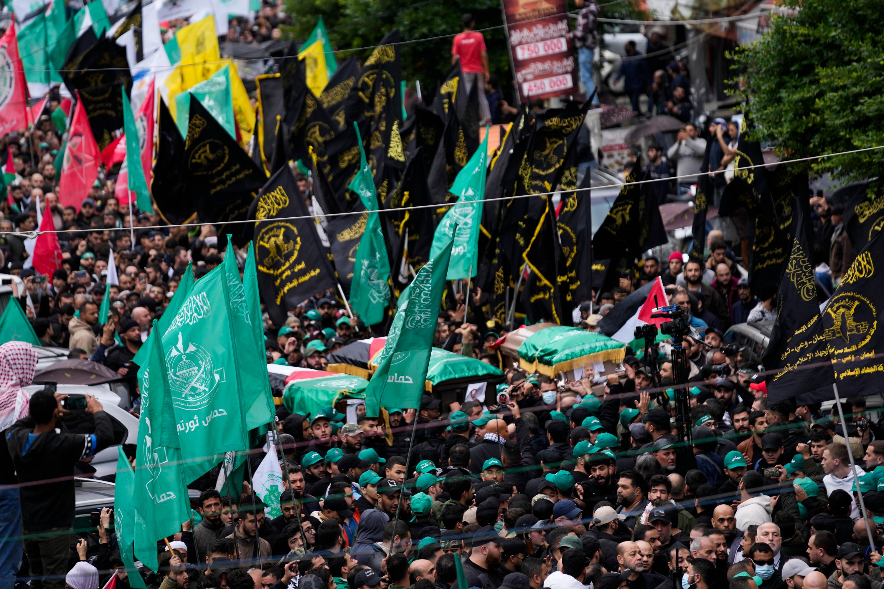 The funeral of Saleh Arouri in Beirut on Thursday.