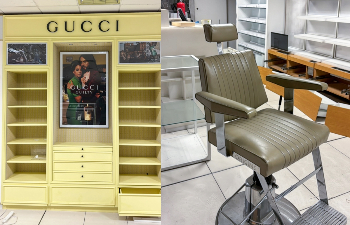 A Gucci display cabinet and a set beauty chair are available for purchase.  