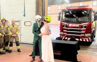 American firefighters celebrate burning love with wedding ceremony at Scottish fire station
