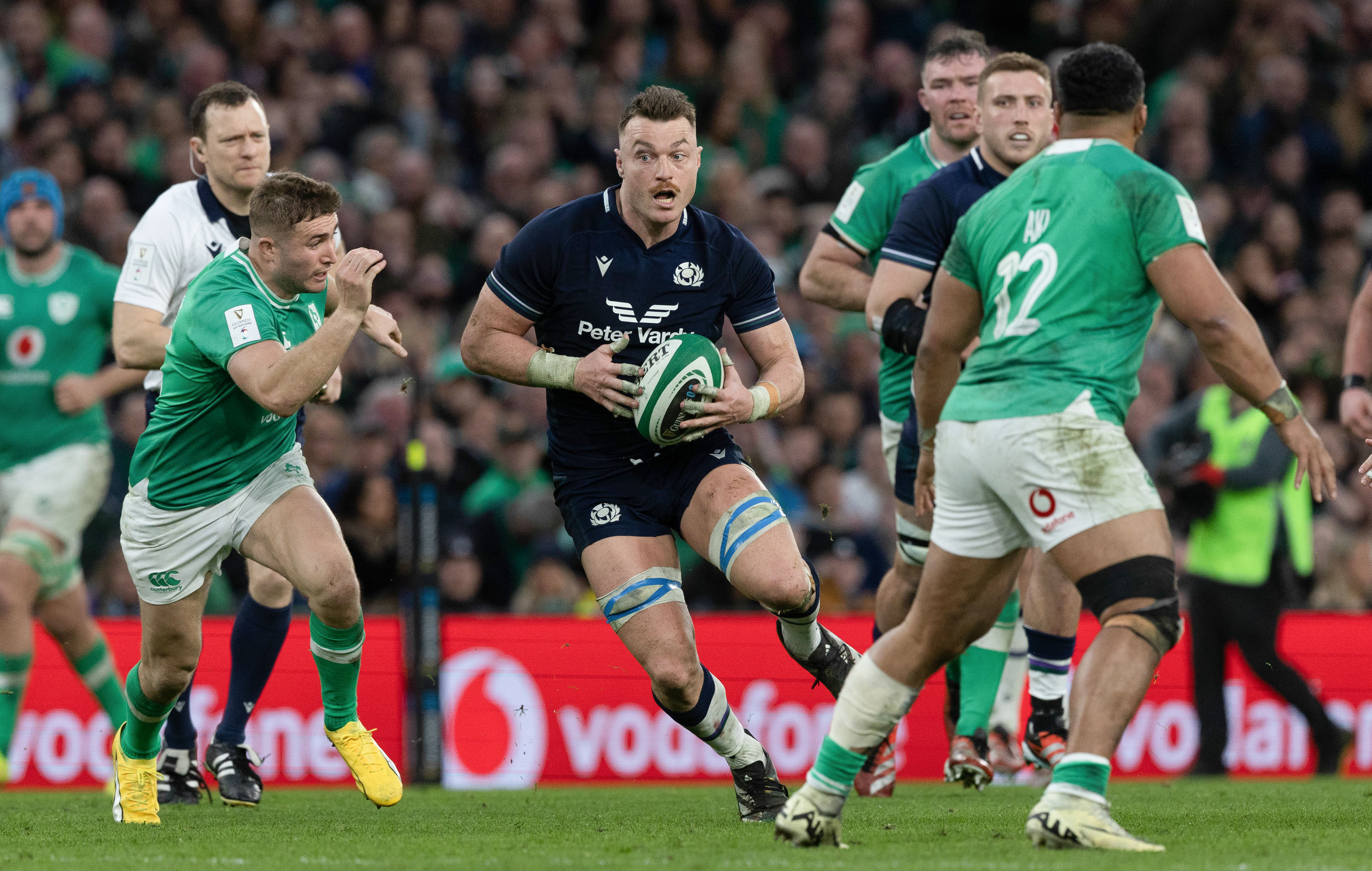 DUBLIN, IRELAND - MARCH 16: Scotland's Jack Dempsey in action during a Guinness Six Nations match between Ireland and Scotland at the Aviva Stadium, on March 16, 2024, in Dublin, Ireland. (Photo by Craig Williamson / SNS Group)