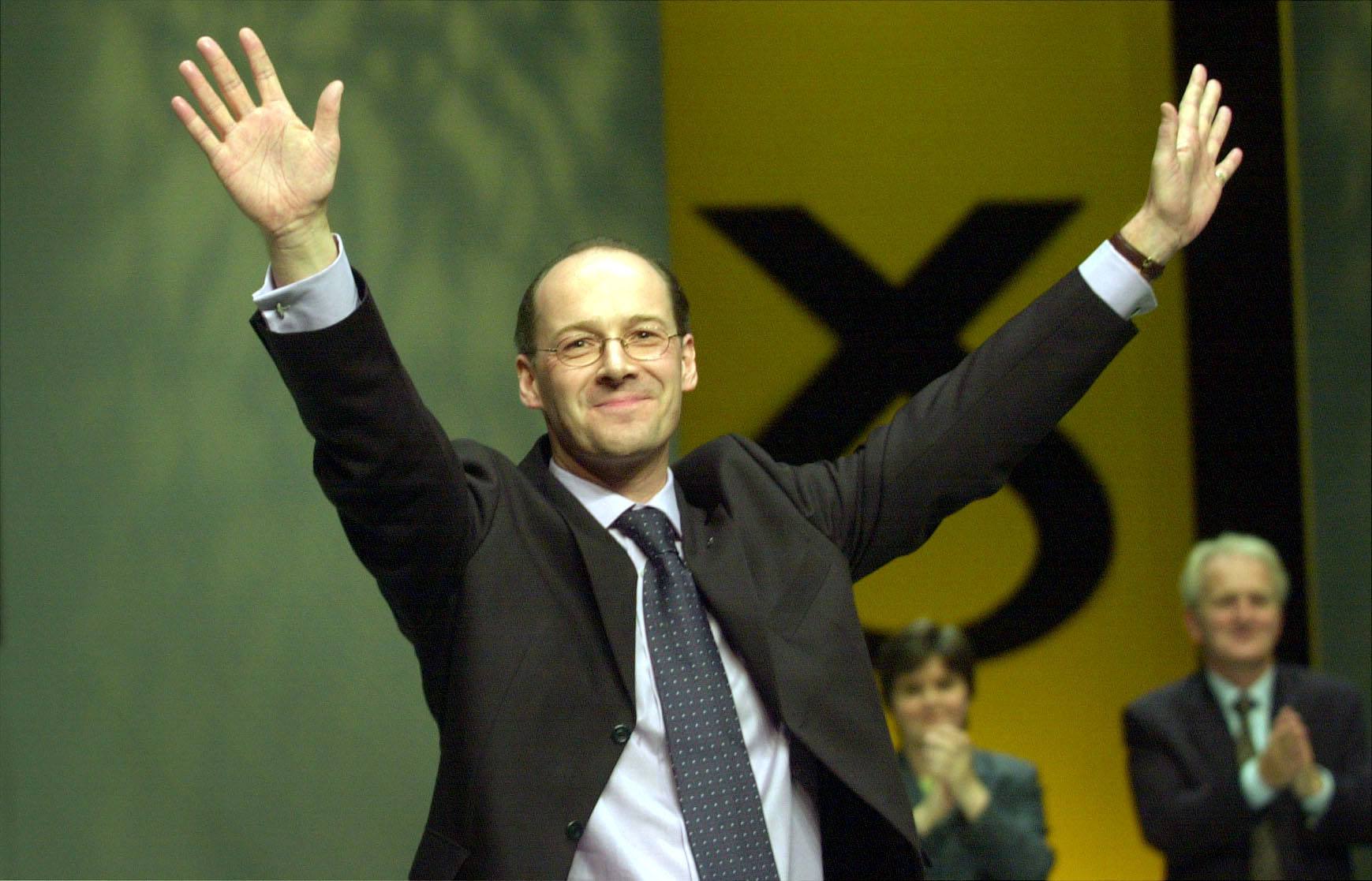 John Swinney thanking supporters after being elected SNP leader in 2000.