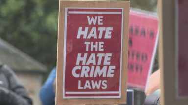 Protest against hate crime legislation takes place outside Scottish Parliament