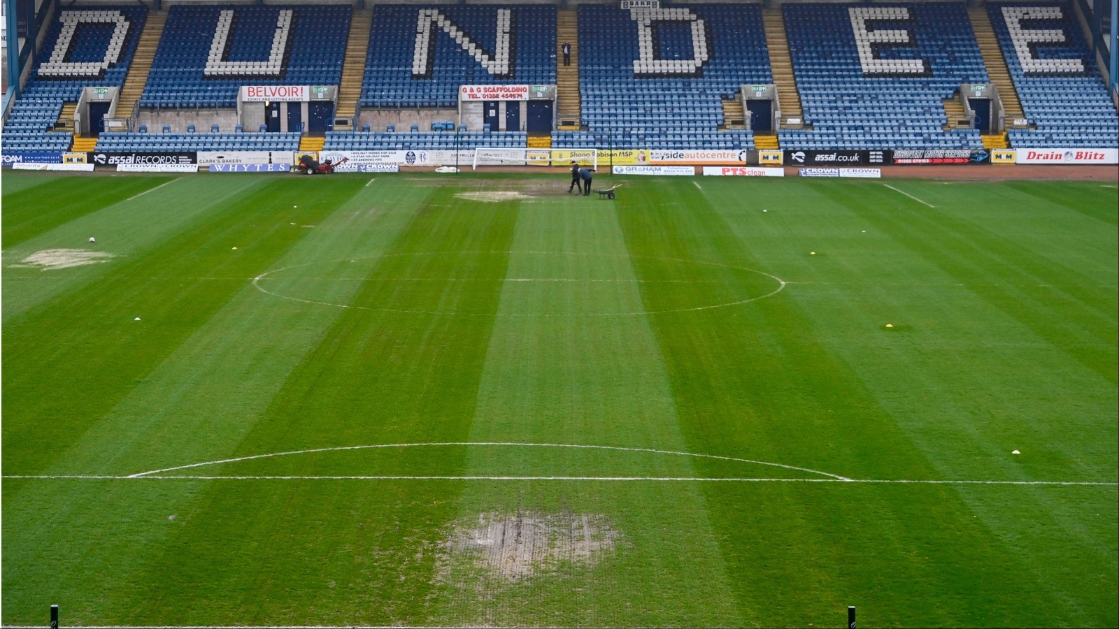 Dens Park during a pitch inspection on Wednesday morning.