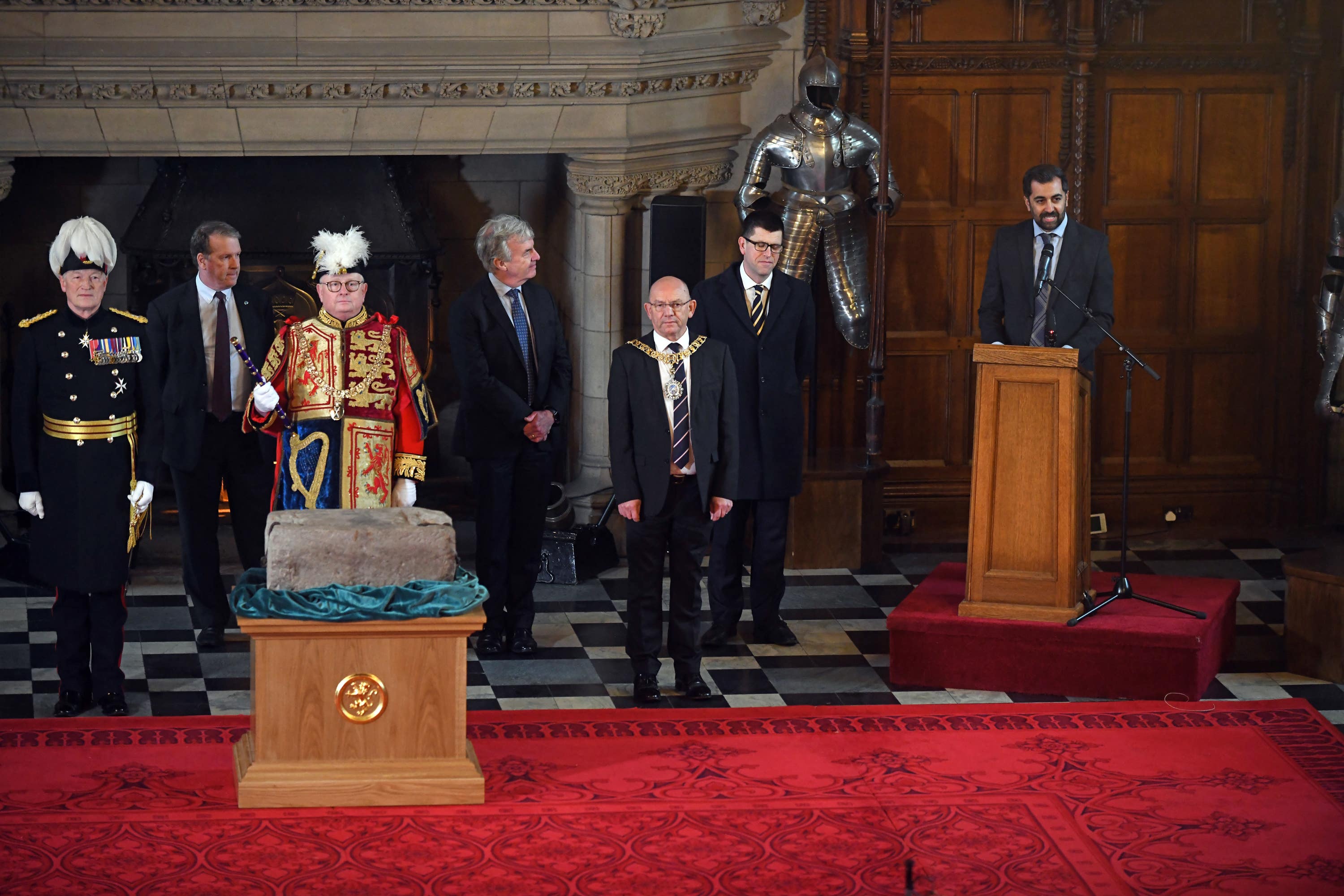 Humza Yousaf, right, recused himself from decisions on the stone fragment.