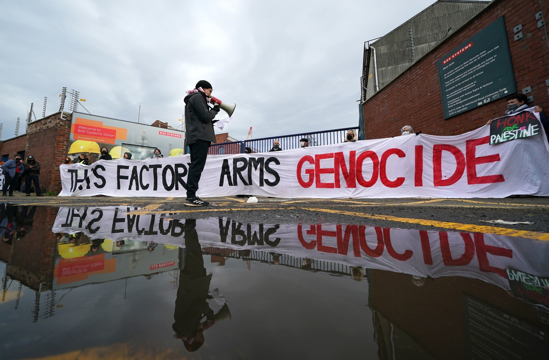 Protesters formed a blockade outside BAE Systems in Glasgow earlier this month (PA) 