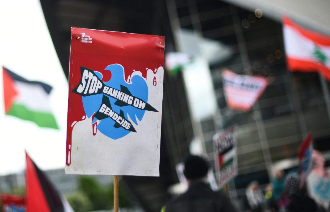 Dozens of protesters disrupt Barclays AGM outside SEC Armadillo in Glasgow