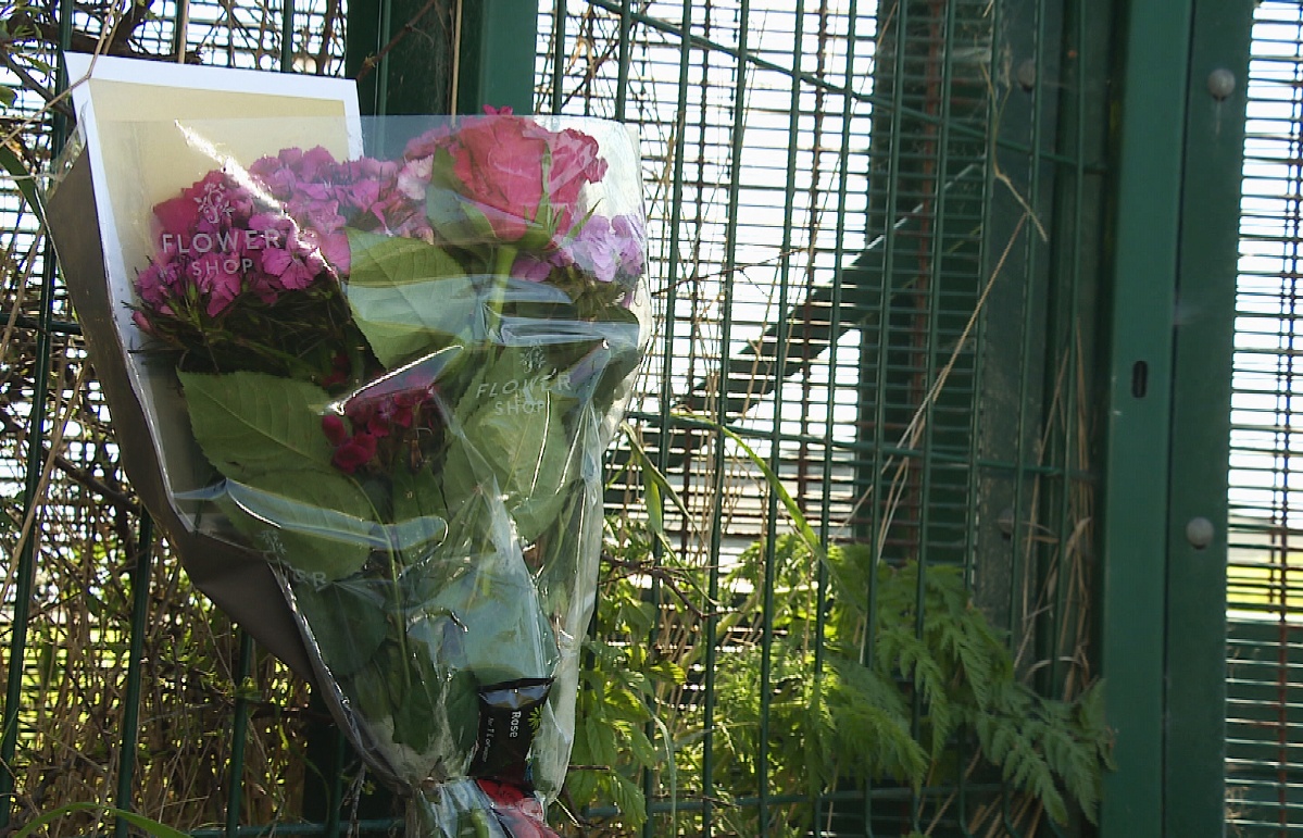 Flowers left outside Plymouth Brethren meeting hall on Eigie Road in Balmedie.