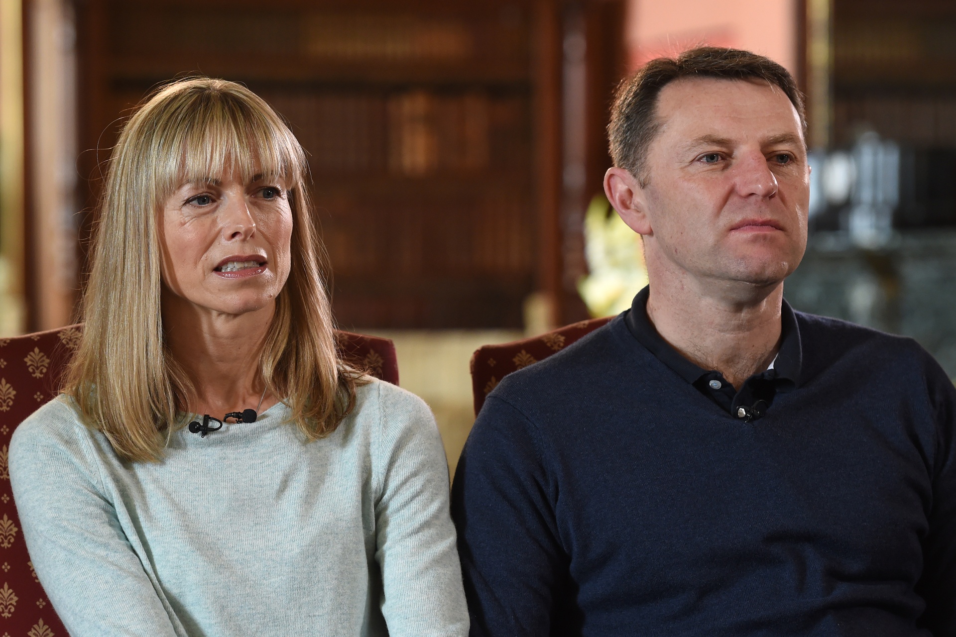 LOUGHBOROUGH, ENGLAND - APRIL 28:  Kate and Gerry McCann, whose daughter Madeleine disappeared from a holiday flat in Portugal ten years ago, are seen during an interview with the BBC's Fiona Bruce at Prestwold Hall on April 28, 2017 in Loughborough, England. (Photo by Joe Giddens - WPA Pool/Getty Images)