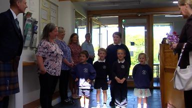 Children on Isle of Coll, also known as ‘Katie Morag island’, sing in Gaelic for Duke and Duchess of Edinburgh