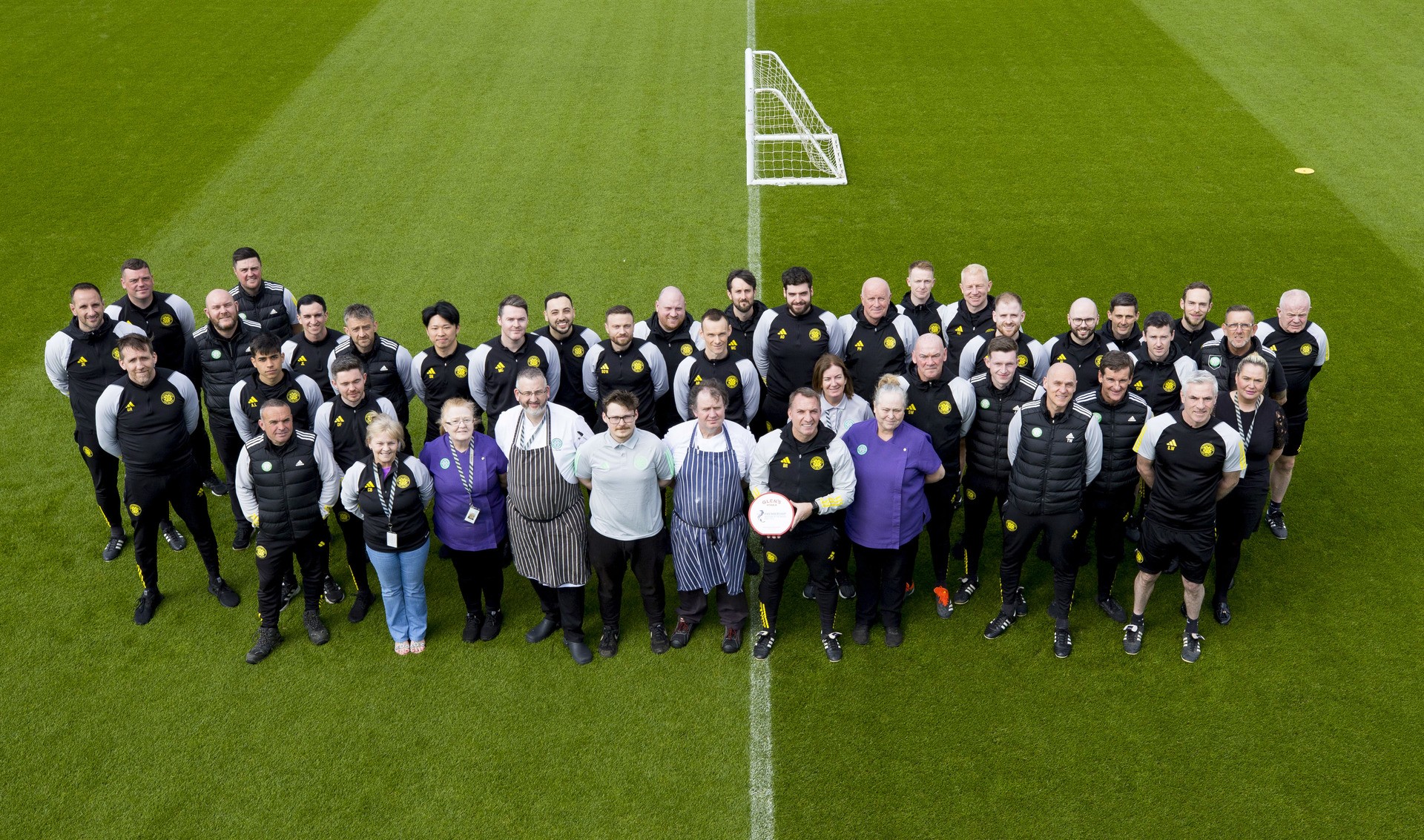 GLASGOW, SCOTLAND - MAY 03: Celtic Manager Brendan Rodgers is awarded the Glen’s Vodka Scottish Premiership Manager of the Month Award for April at Lennoxtown Training Centre, on May 03, 2024 in Glasgow, Scotland. (Photo by Craig Williamson / SNS Group)