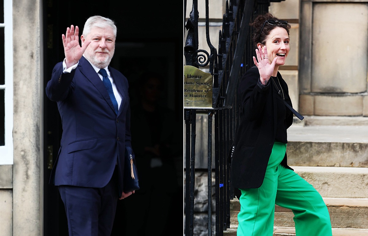 consitution secretary Angus Robertson and rural affairs secretary Mairi Gougeon arrive at Bute House.