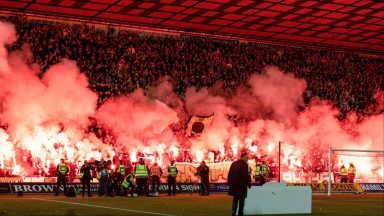 Sky Sports TV wires burned by Celtic fan pyro in Rugby Park title clincher