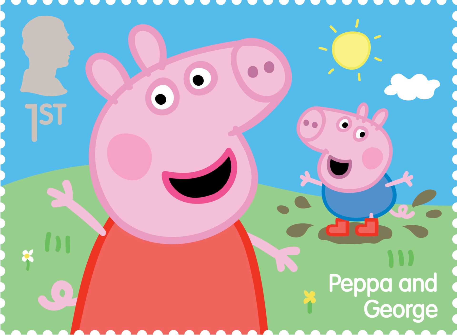 Royal Mail stamp featuring Peppa and George.