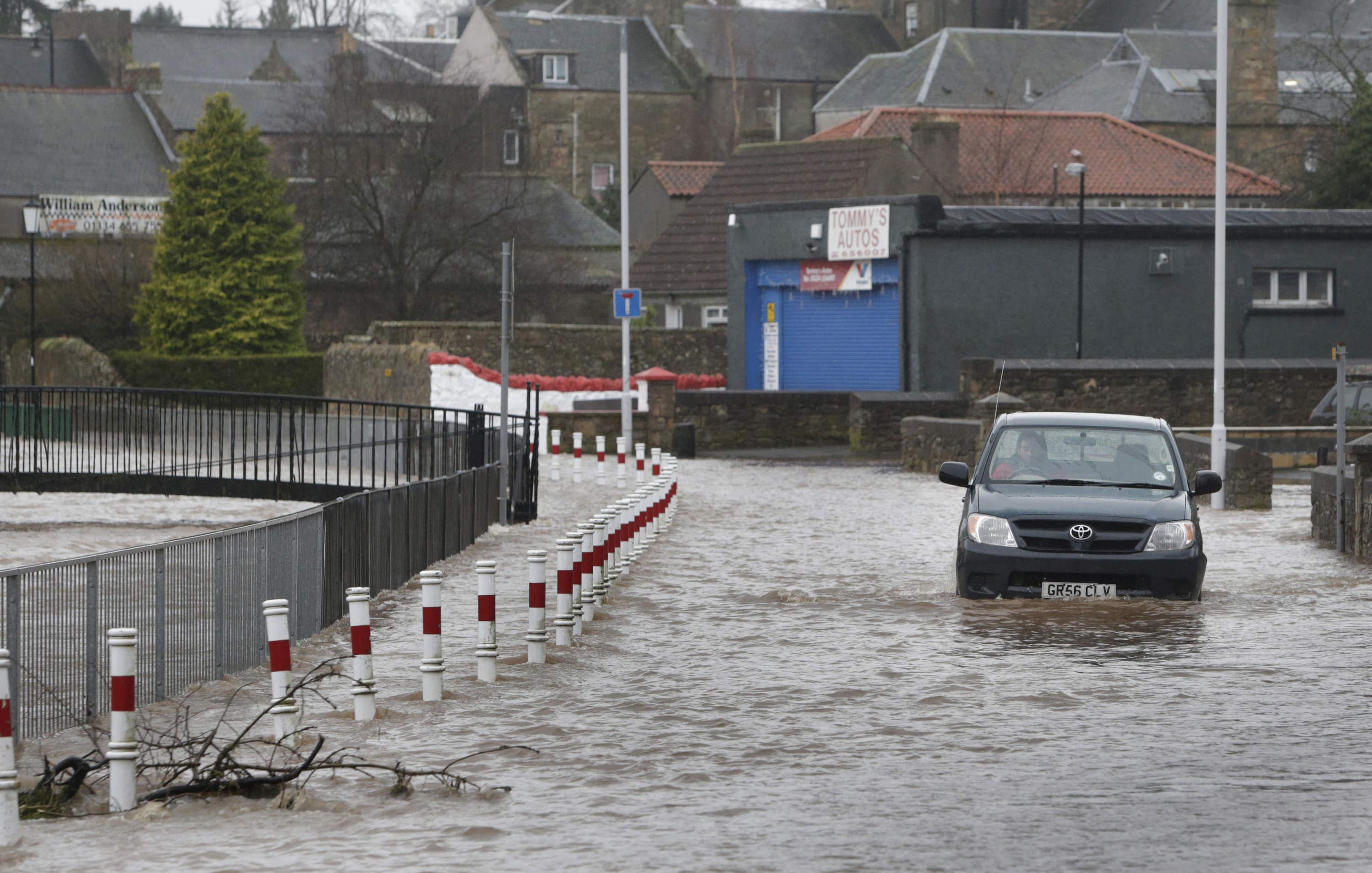 A vehicle in flood water after Storm Gerrit hit Cupar in December.