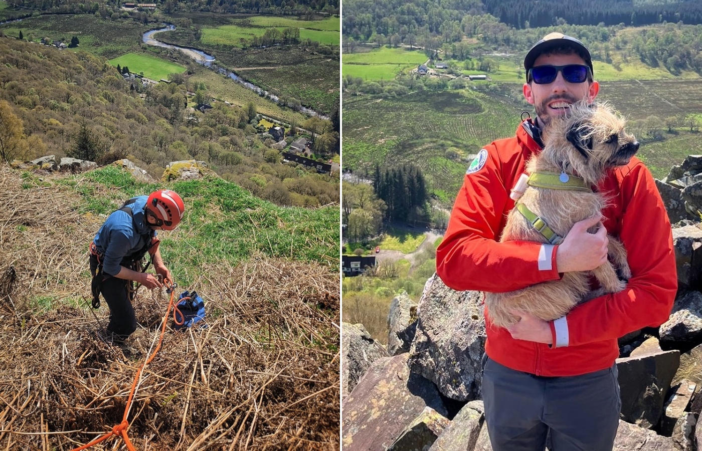 The Border Terrier had fallen off the crag into the quarry below.