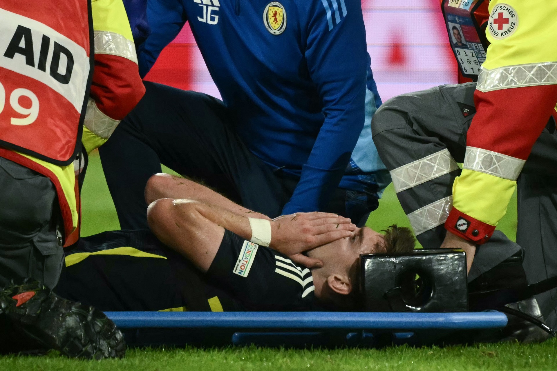 Kieran Tierney went down injured and had to be stretchered off.