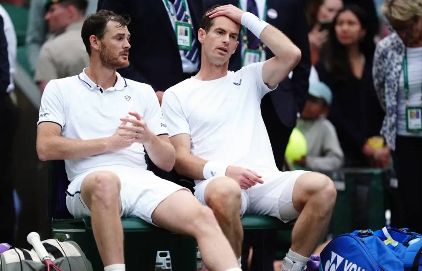Andy Murray and Jamie Murray following their defeat