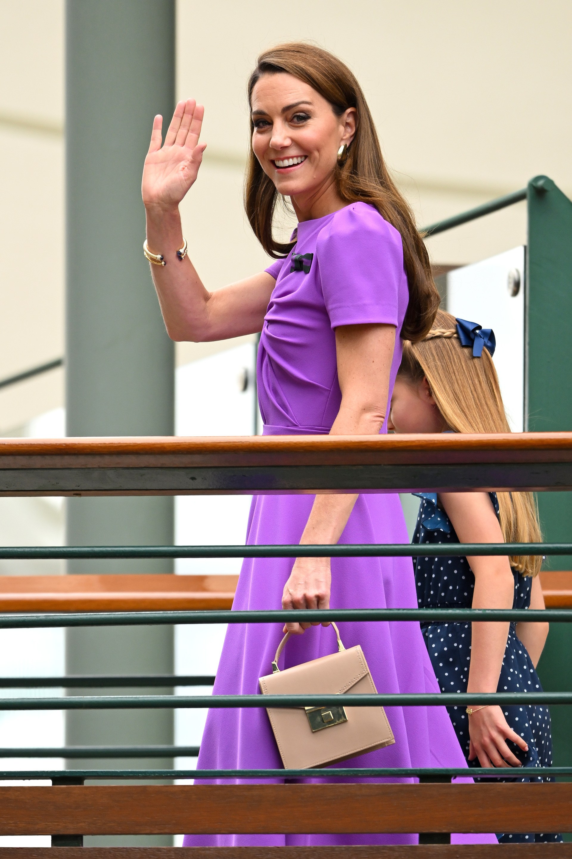 LONDON, ENGLAND - JULY 14: Catherine Princess of Wales and Princess Charlotte of Wales attend day fourteen of the Wimbledon Tennis Championships at the All England Lawn Tennis and Croquet Club on July 14, 2024 in London, England. (Photo by Karwai Tang/WireImage)