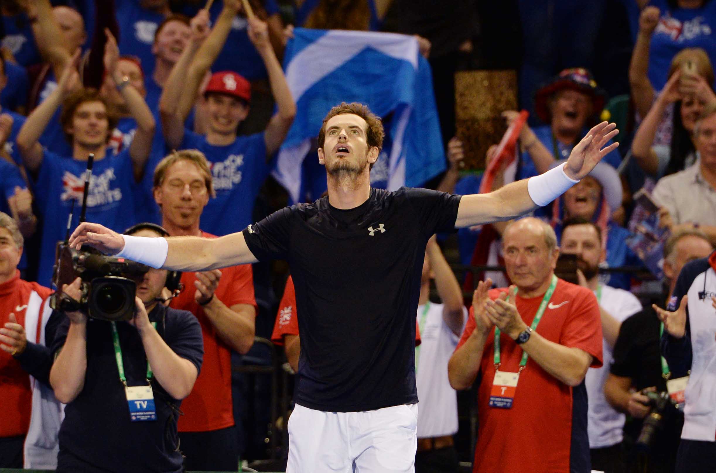 Andy Murray celebrates as Great Britain qualify for the Final of the Davis Cup