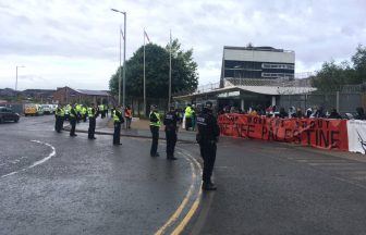 Pro-Palestinian protesters block entrance at Thales military electronics factory in Glasgow