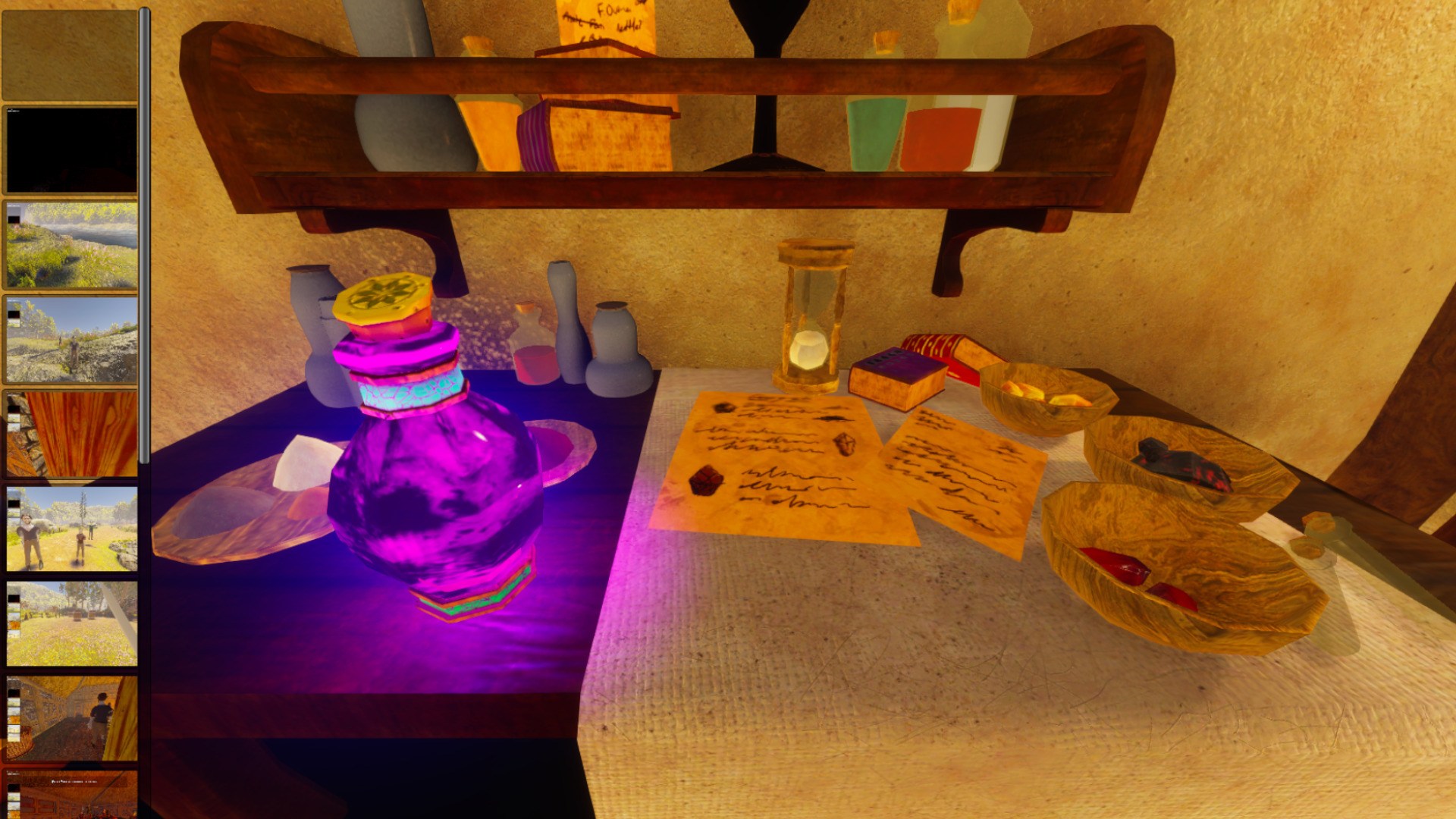 The fantasy element and a key game mechanic is the use a potion that allows the protagonist to travel back in time.