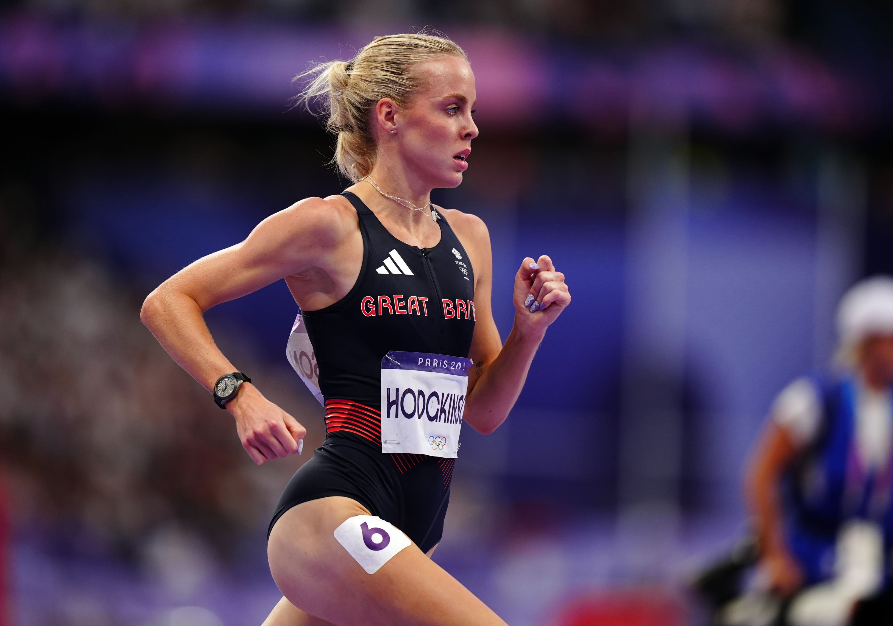 Keely Hodgkinson en route to semi-final victory in the women’s 800 metres.