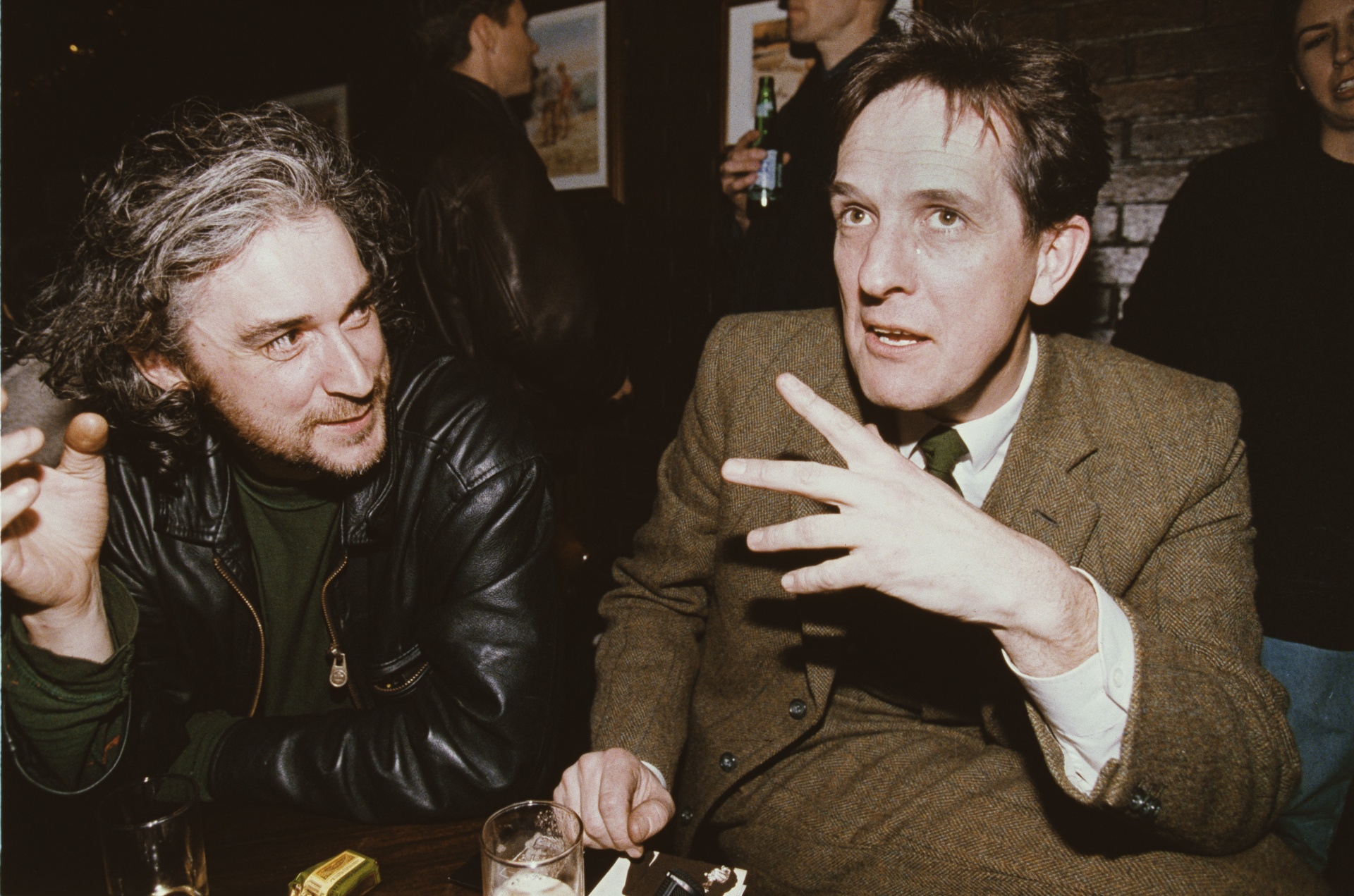 English artist and musician Jimmy Caulty and Scottish artist, musician, writer, and record producer Bill Drummond of electronic band The KLF, UK, 1996. (Photo by Roberta Parkin/Redferns/Getty Images)