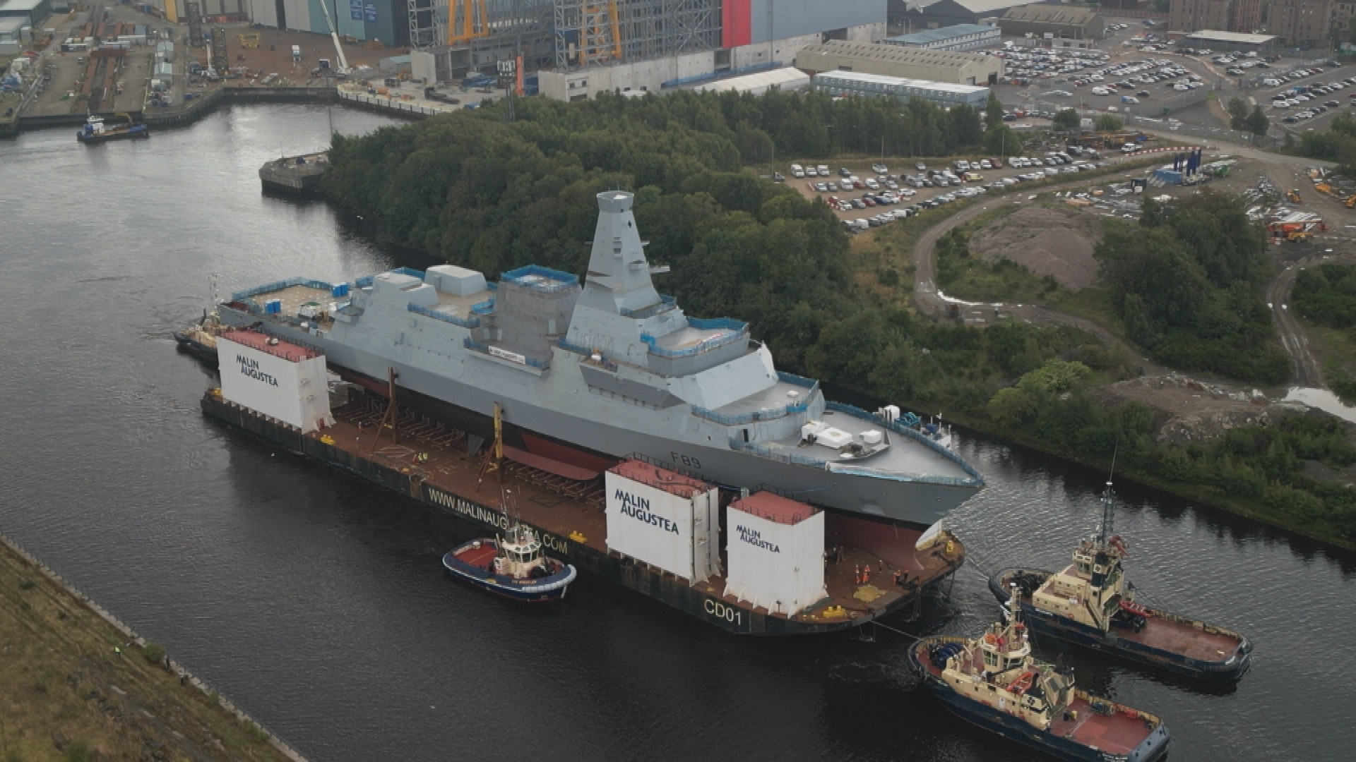 Type 26 frigate HMS Cardiff leaving the Govan yards