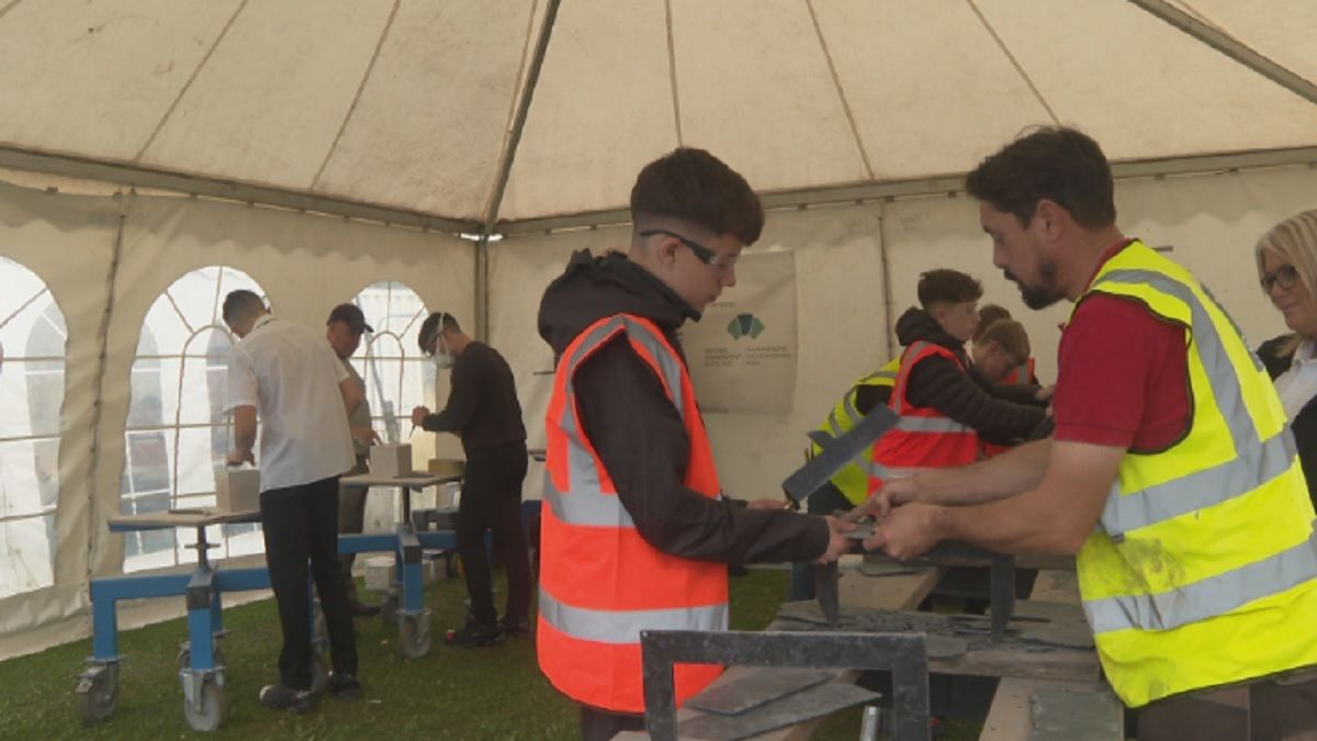 Pupils try out a range of traditional construction skills.