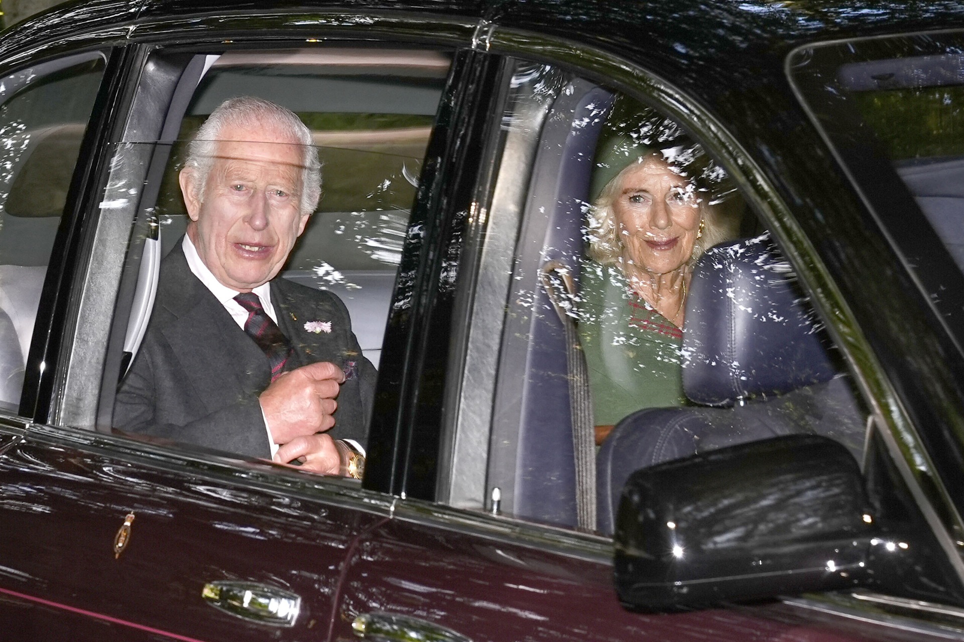 The King and Queen sat next to one another as they arrive at the church (Aaron Chown/PA). 