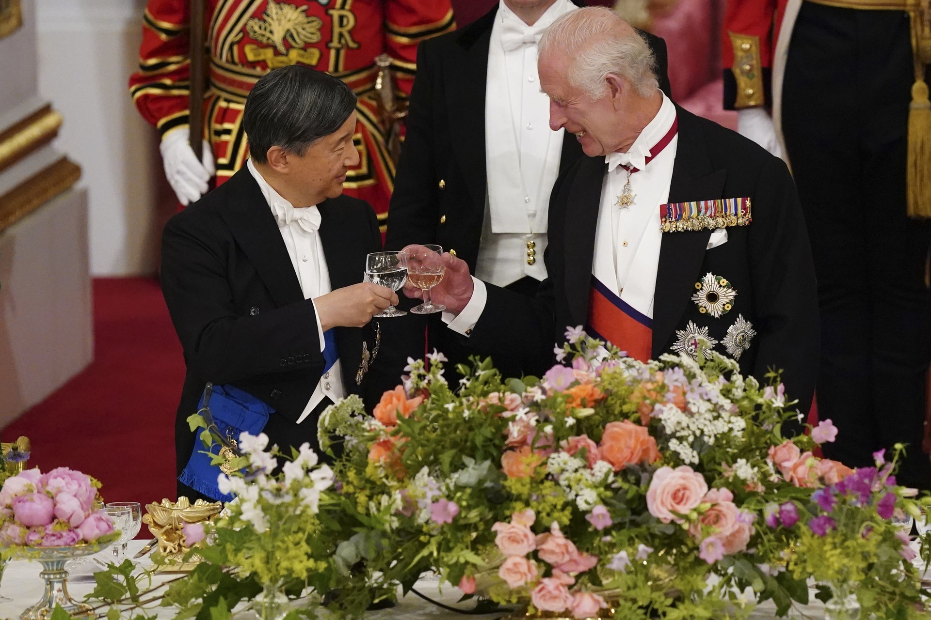 The King with Emperor Naruhito of Japan during the State Banquet at Buckingham Palace in June (Jordan Pettitt/PA). 