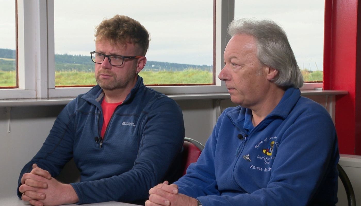 Kenne MacKenzie, the club announcer and Gordon Mackay, the club chairman.