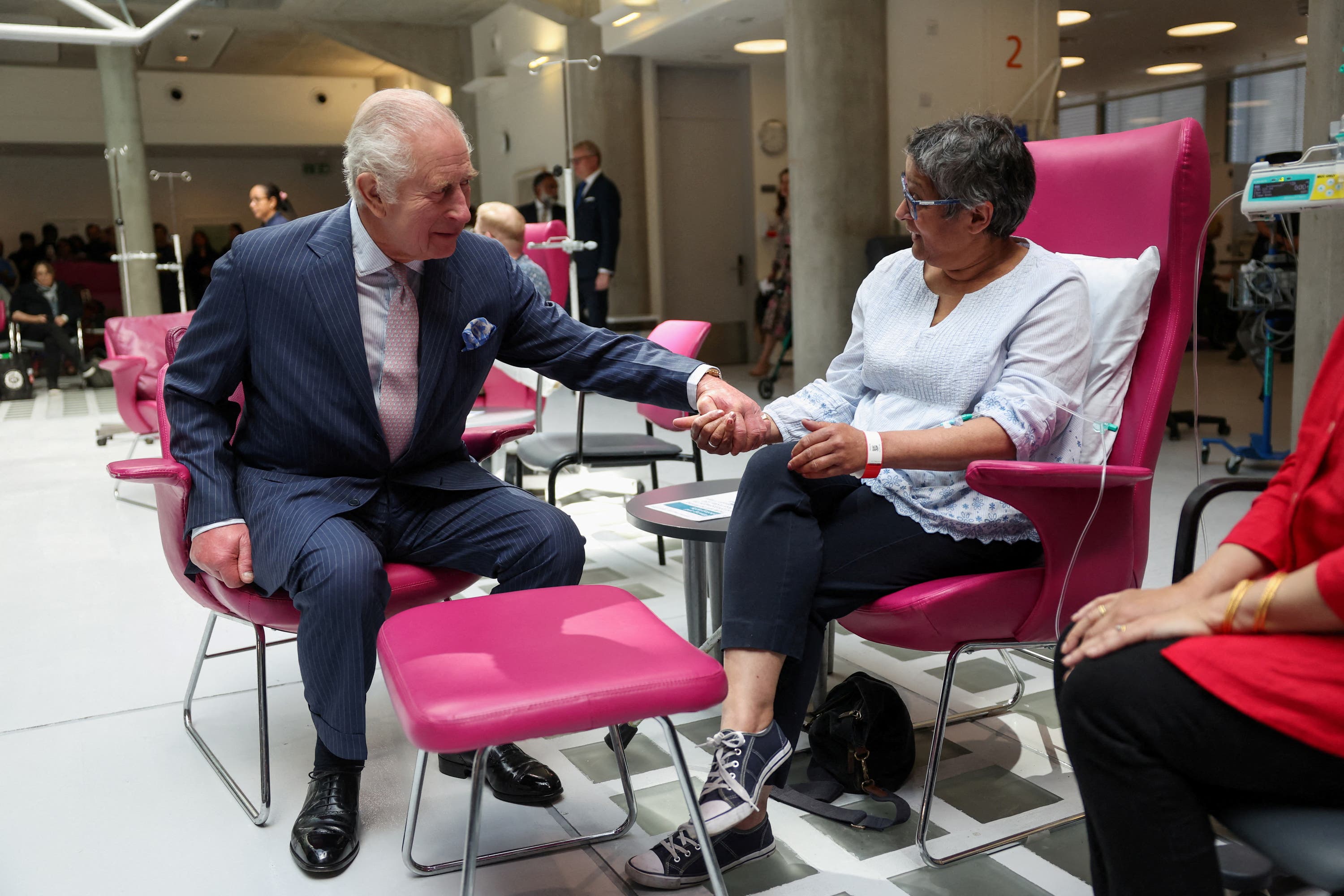 The King chose a visit to University College Hospital Macmillan Cancer Centre as his first engagement after returning to public-facing duties (Suzanne Plunkett/PA). 