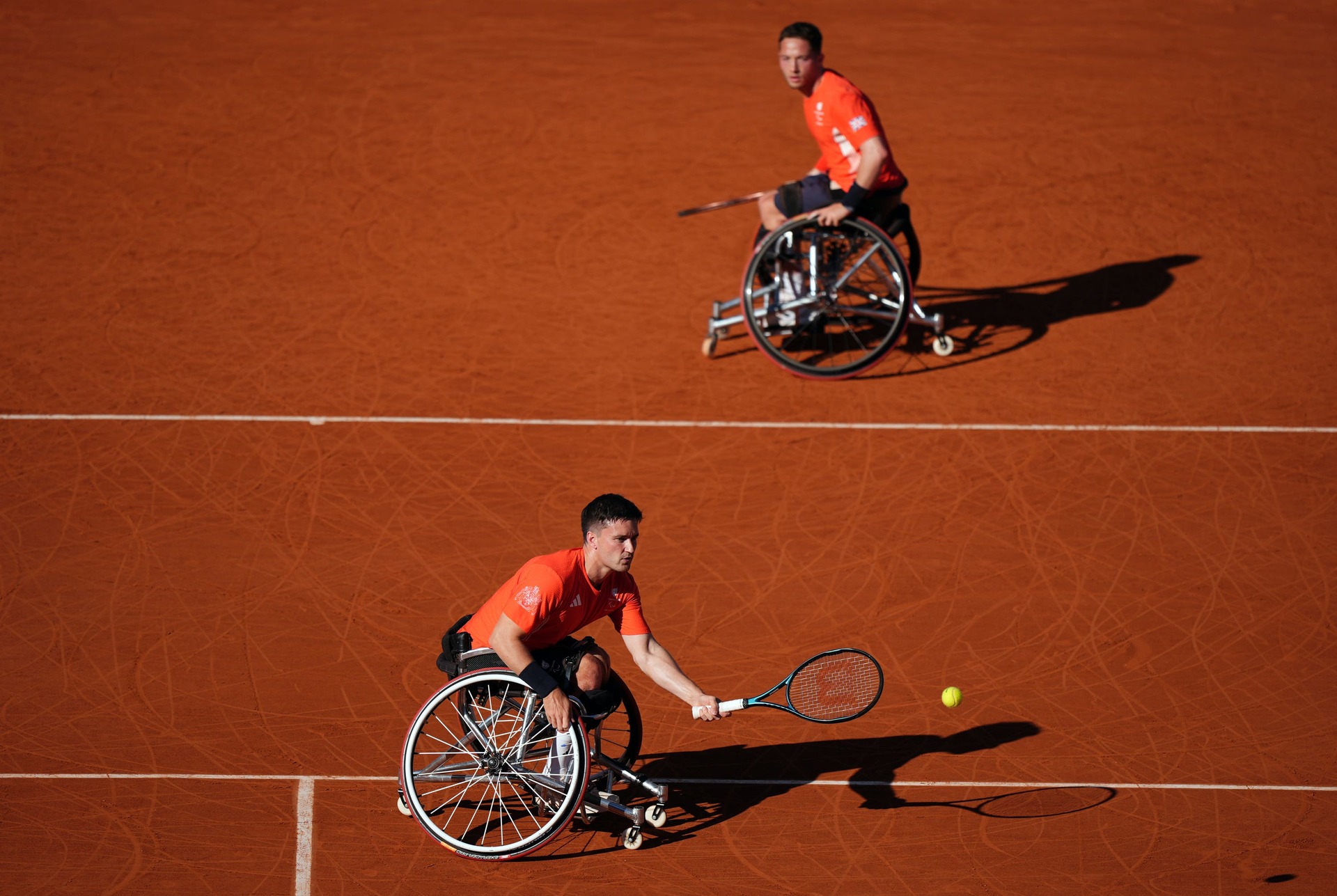 Reid and Hewett during the men’s doubles final (Zac Goodwin/PA) 