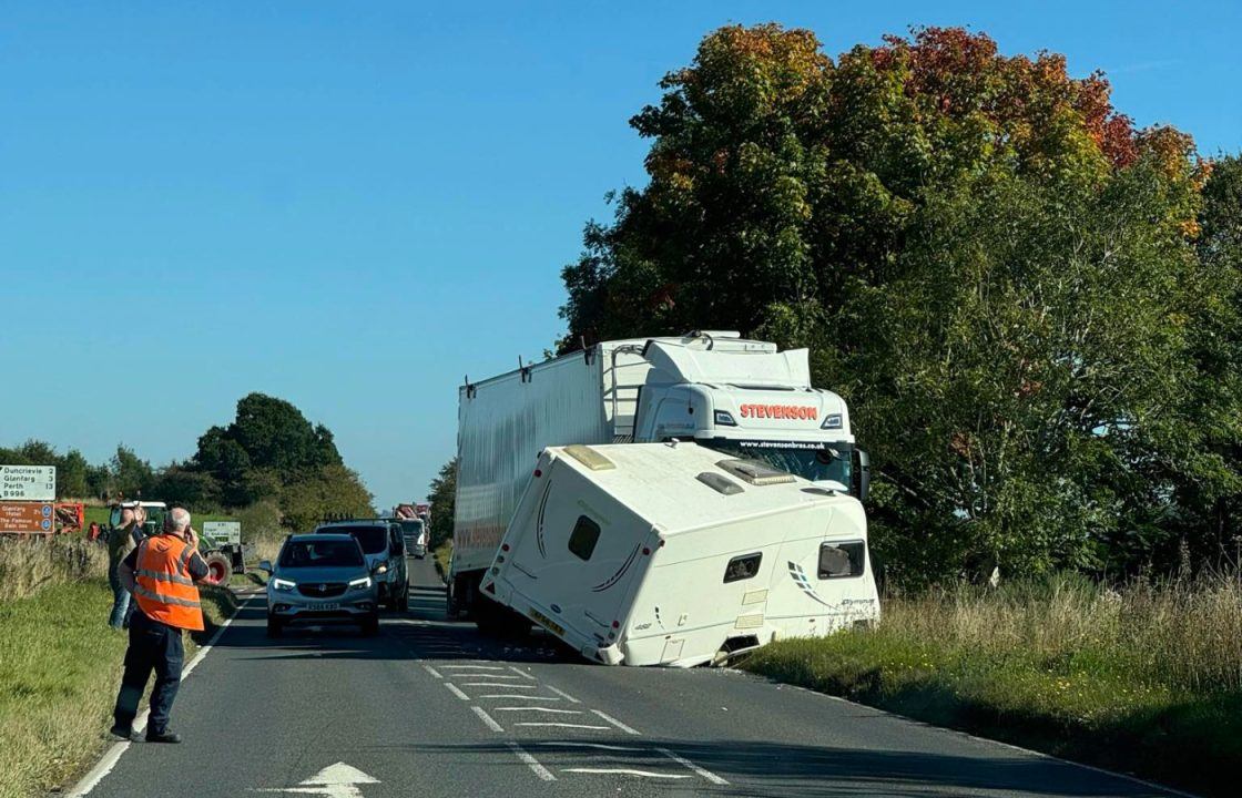 Traffic chaos after lorry crashes into caravan on A91 near M90 slip road in Perth and Kinross