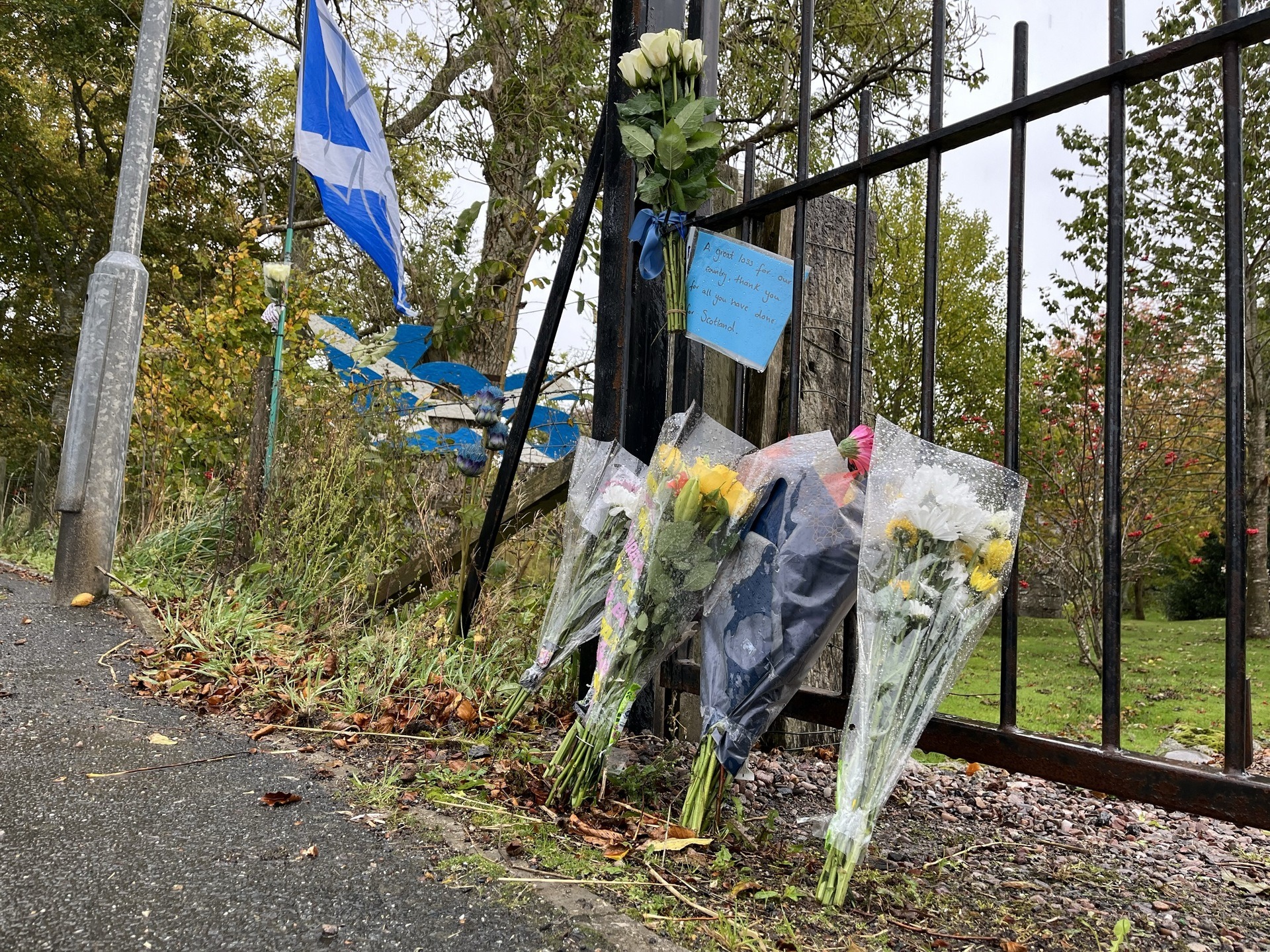 Flowers outside Alex Salmond's home in Strichen.