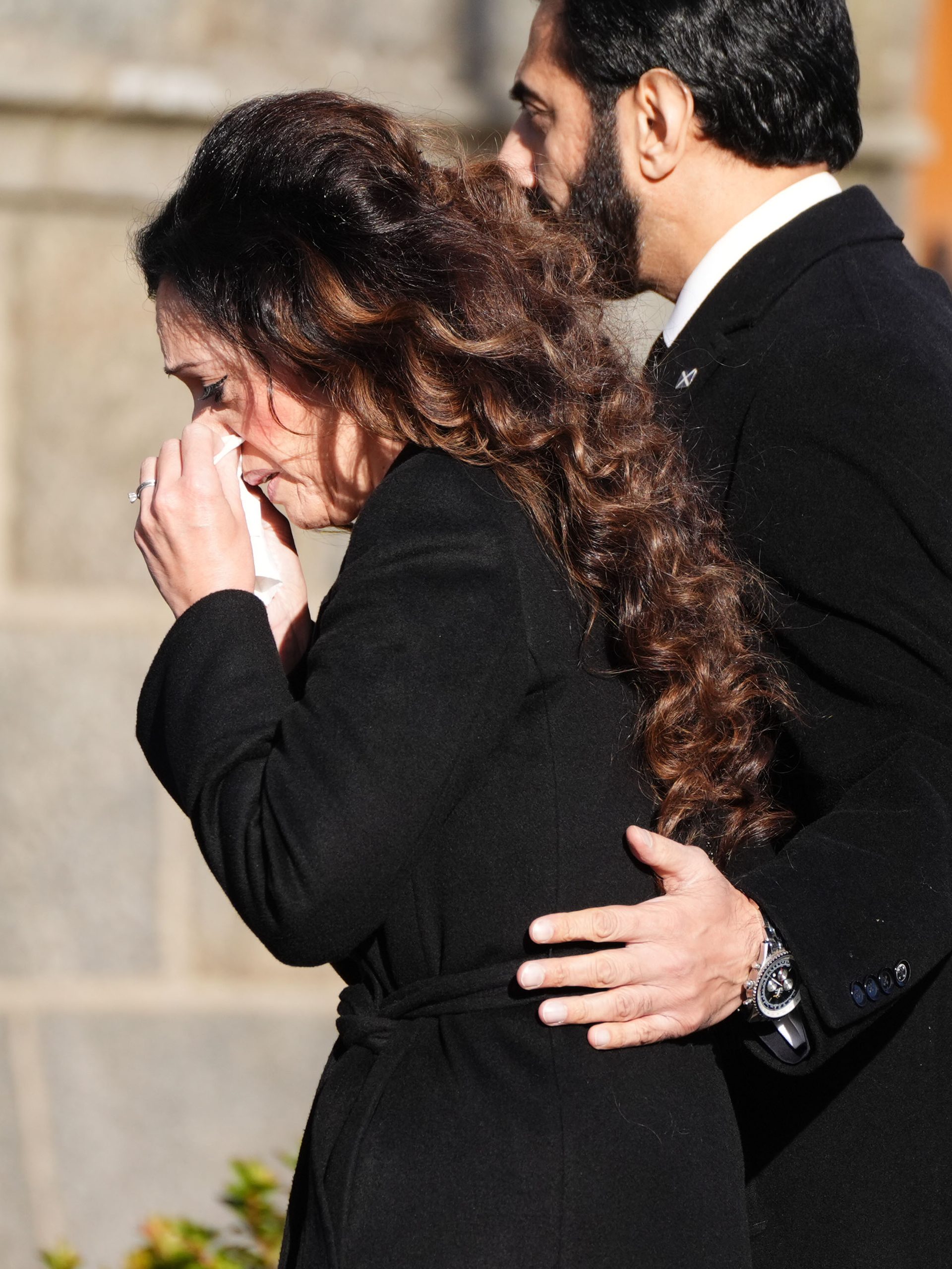 Tasmina Ahmed-Sheikh arrives with her partner Zulfiqar Sheikh for the funeral service of former first minister of Scotland Alex Salmond.