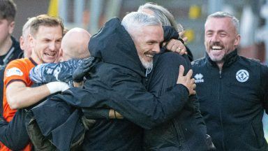 Jim Goodwin red-faced after taking a tumble following dramatic Dundee United win