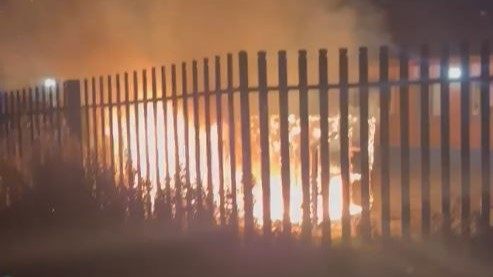 Flames ripped through the wooden shed in the playground