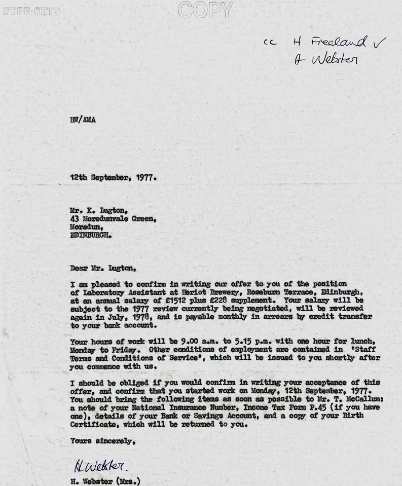 Keith Lugton began his time with the iconic Glasgow brewery in September 1977 after his wife spotted the advert for the laboratory assistant role.