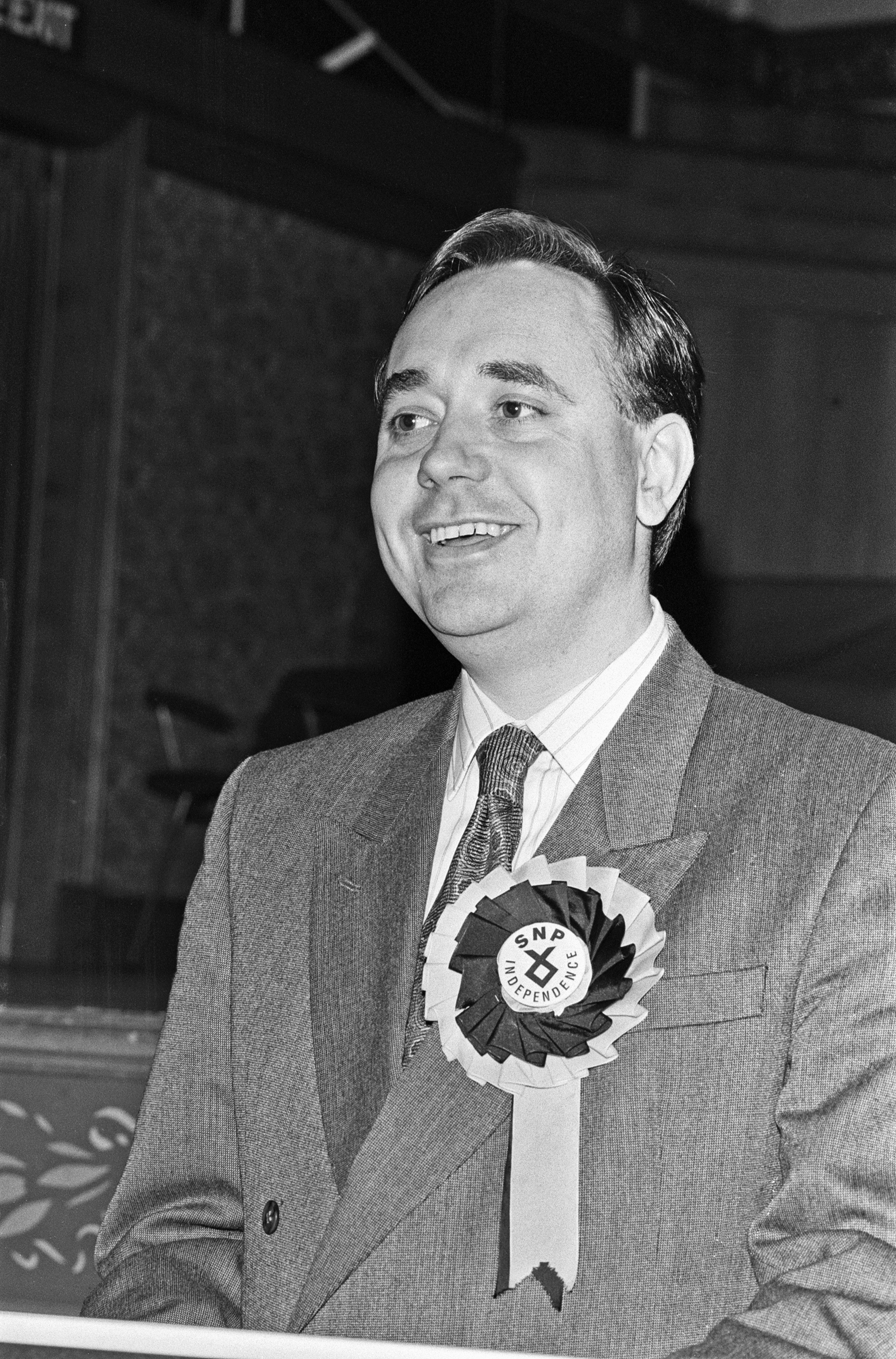 SNP leader Alex Salmond seen here at the launch of the Party's 1992 General Election manifesto. 22nd March 1992. (Getty Images)